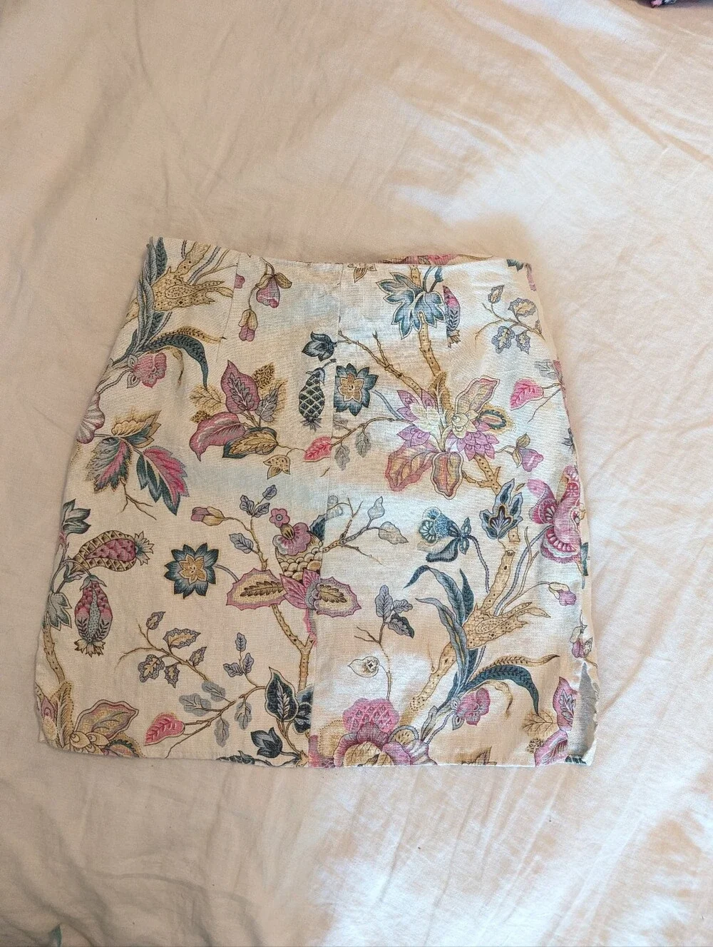VTG Boston Proper 100% Linen Floral High Waisted Mini Skirt Size 4